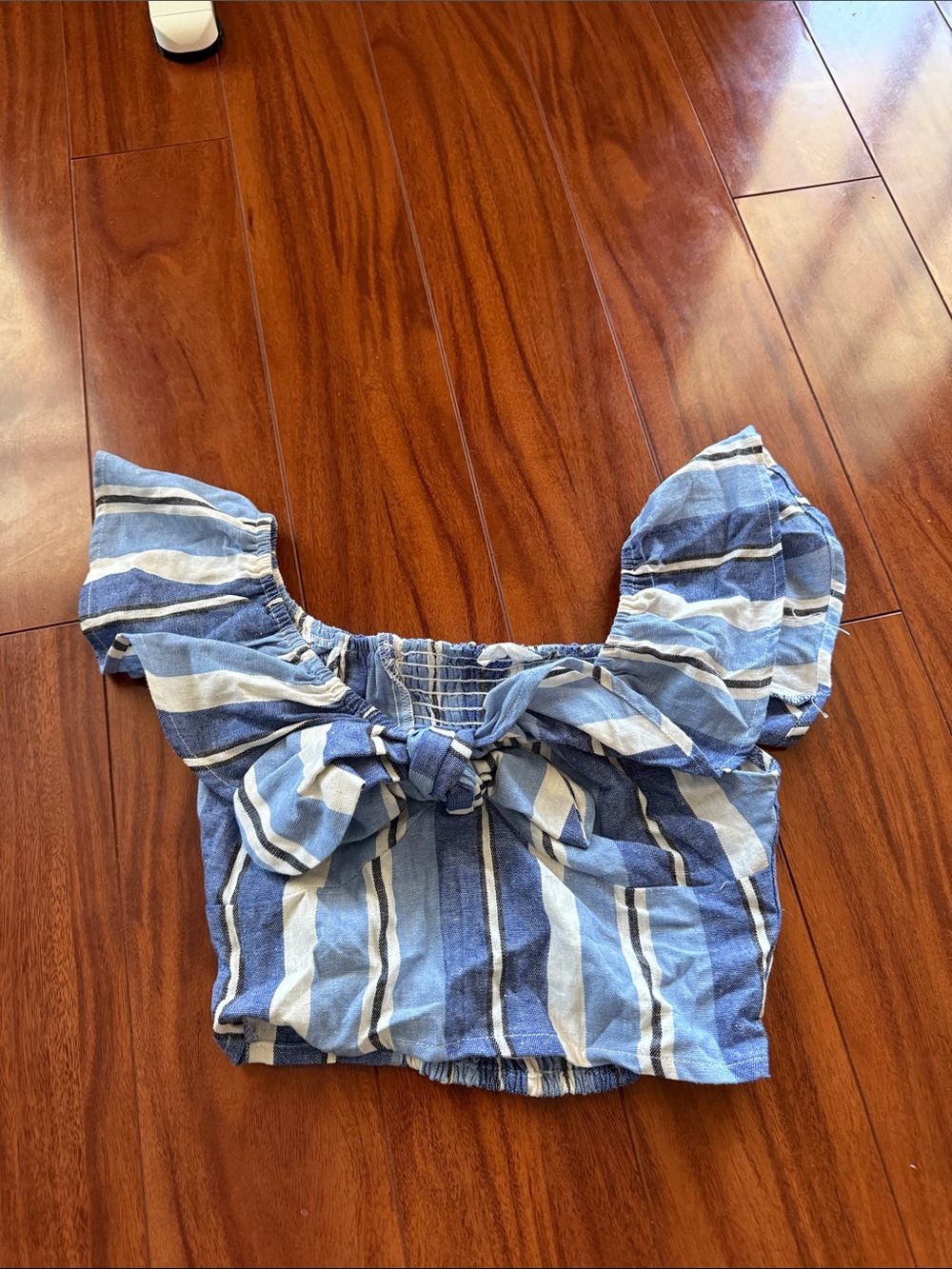 Blue off the shoulder crop top